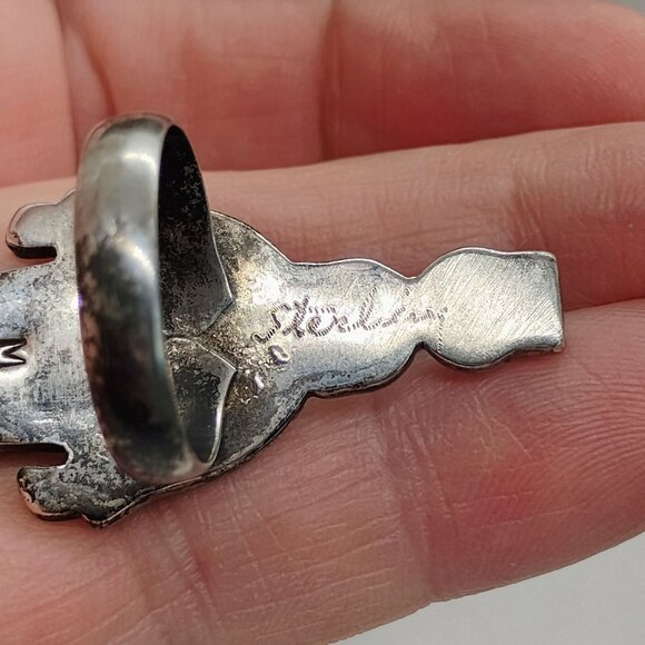 Vtg Zuni Signed Madeline Beyuka Olla Maiden Sterling Inlay Gemstone Ring Sz 7.5 - Picture 6 of 9